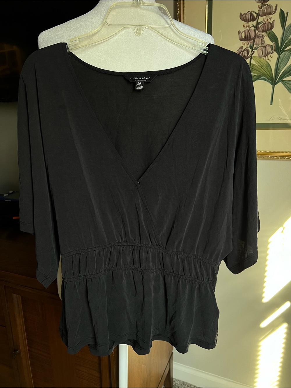 Lucky Brand Black V-Neck Peplum Blouse